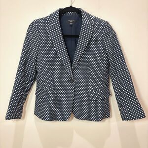 Ann Taylor Women Polka Dot Blazer Navy White Jacket Size 6p Office Career Preppy